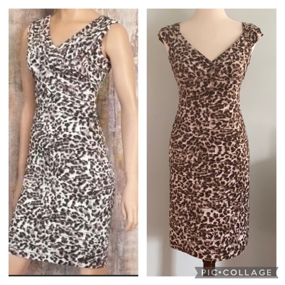 Adrianna Papell Animal Print Ruched Bodycon Sheath Dress - 4 - Picture 2 of 15
